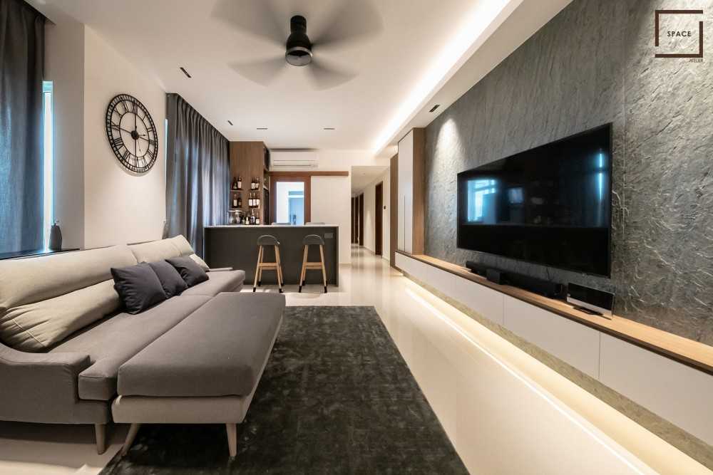 Modern Living Room with TV Console and Ceiling Light