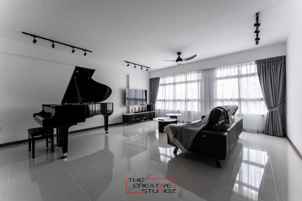 Modern Living Room with Homogeneous Tiles and Coffee Table