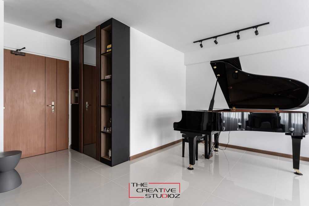 Modern Living Room with Feature Wall and Display Cabinets