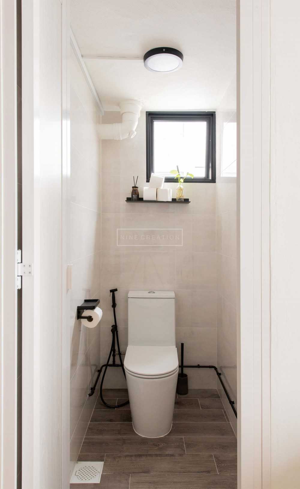 Scandinavian Bathroom with Wall Shelves and Bathroom Accessories