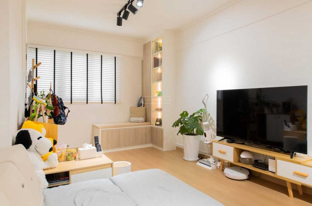 Scandinavian Living Room with Bookshelf and TV Console