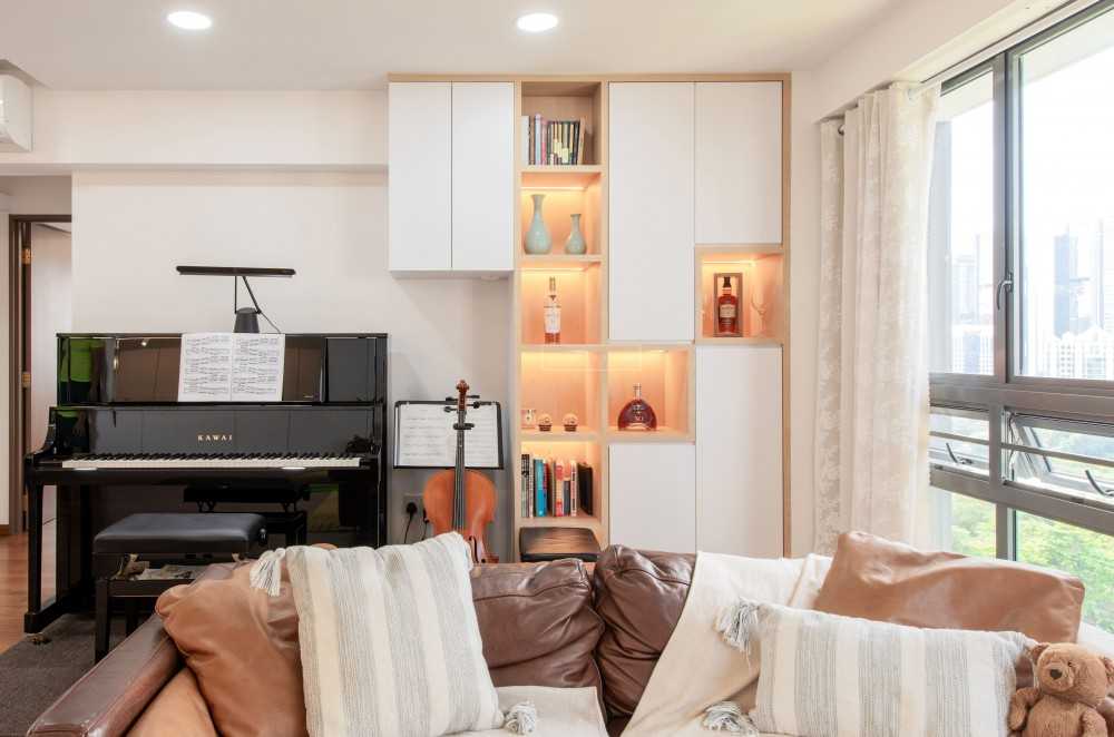 Modern Living Room with Bookshelf and Storage Cabinets