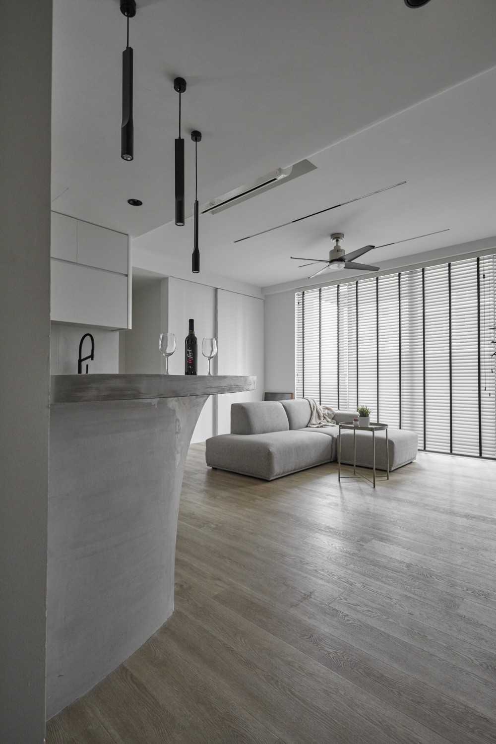 Scandinavian Living Room with Kitchen Island and Open Kitchen