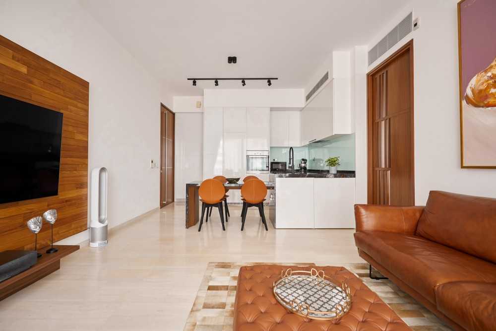 Contemporary Living Room with Feature Wall and Sofa