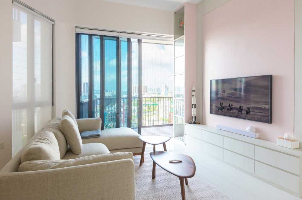 Contemporary Living Room with TV Console and Feature Wall