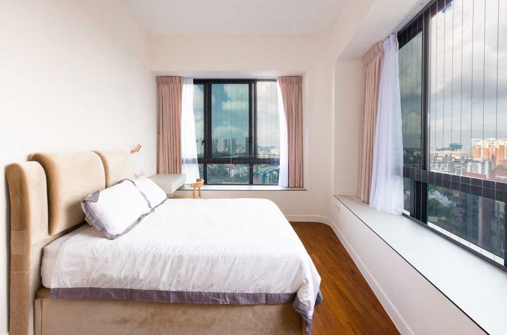 Contemporary Bedroom with Bay Window and Bedroom Dresser