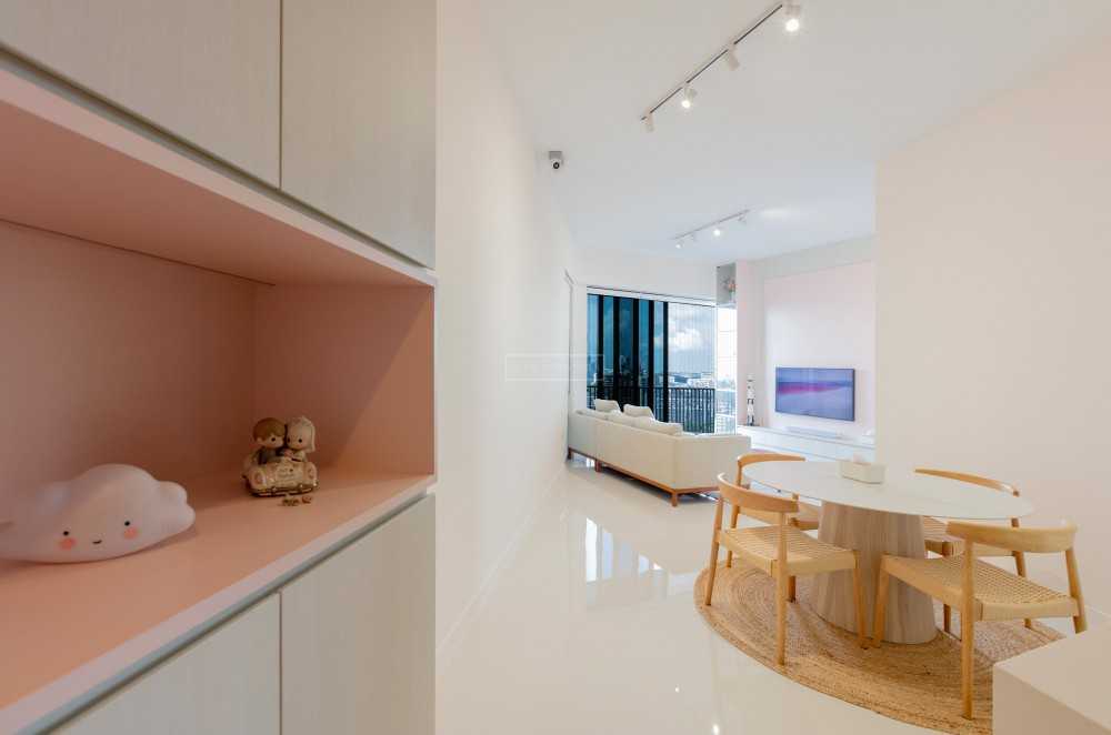 Contemporary Living Room with Bookshelf and TV Console