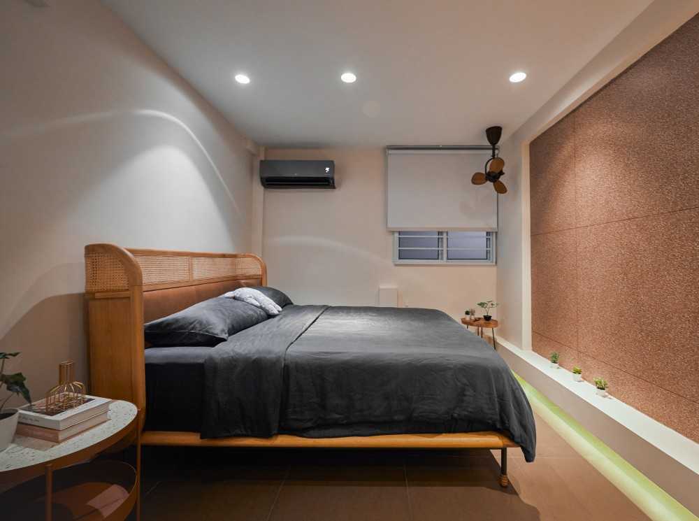 Contemporary Bedroom with Ceiling Light and Bedside Table