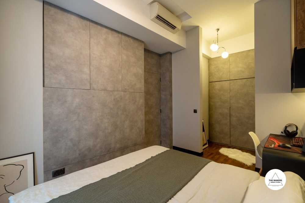 Industrial Bedroom with Bookshelf and Queen Bed