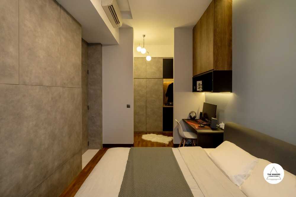 Industrial Bedroom with Cove Lighting and Queen Bed