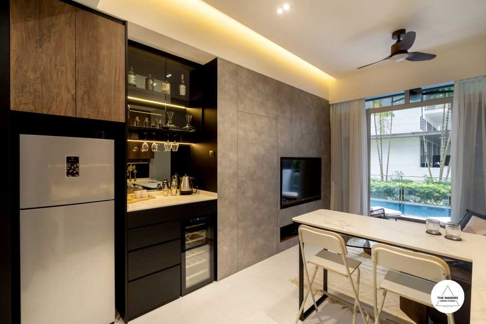 Industrial Living Room with TV Console and Feature Wall