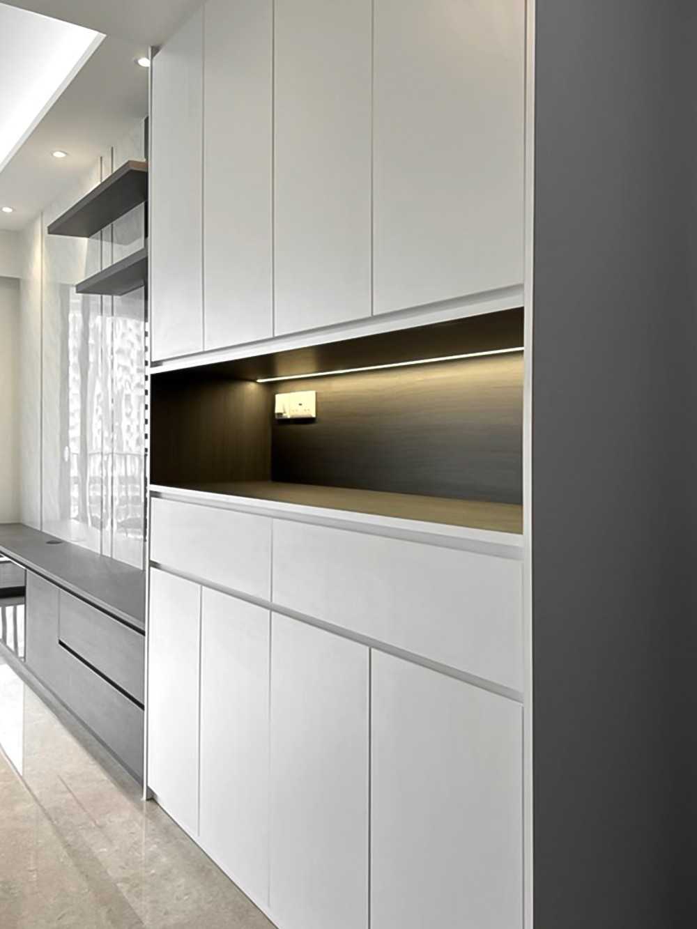 Scandinavian Foyer with Storage Cabinets and Small Storage