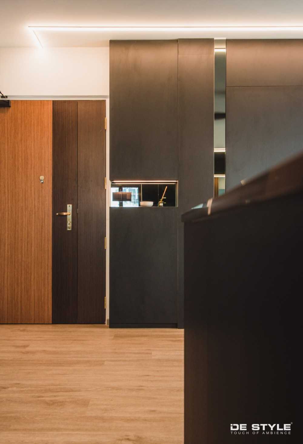 Contemporary Foyer with Artwork and Console Table