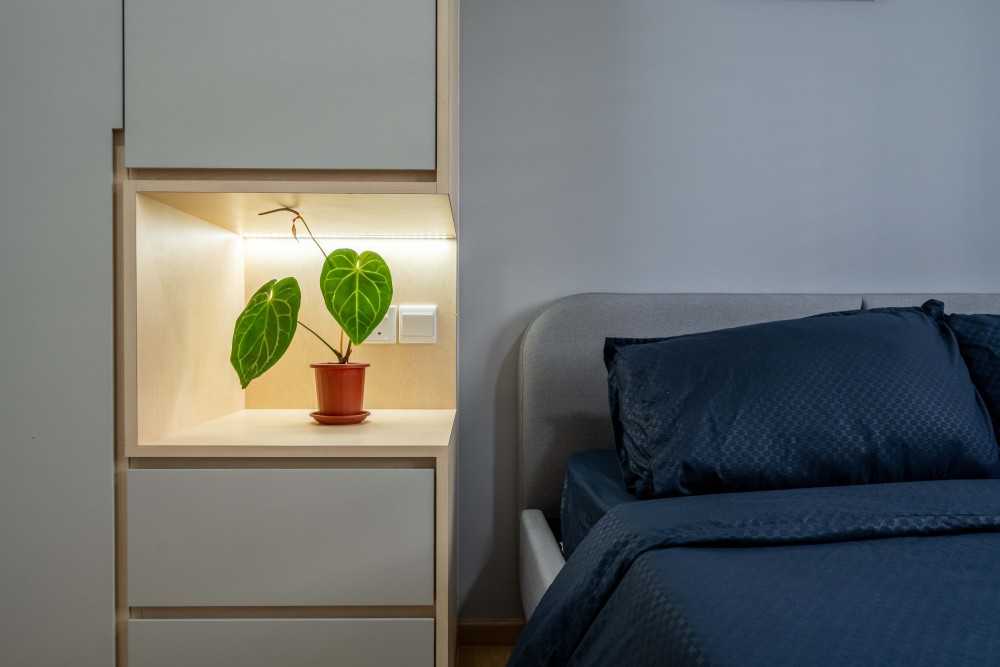 Modern Bedroom with Built-in Bed and Bedside Table