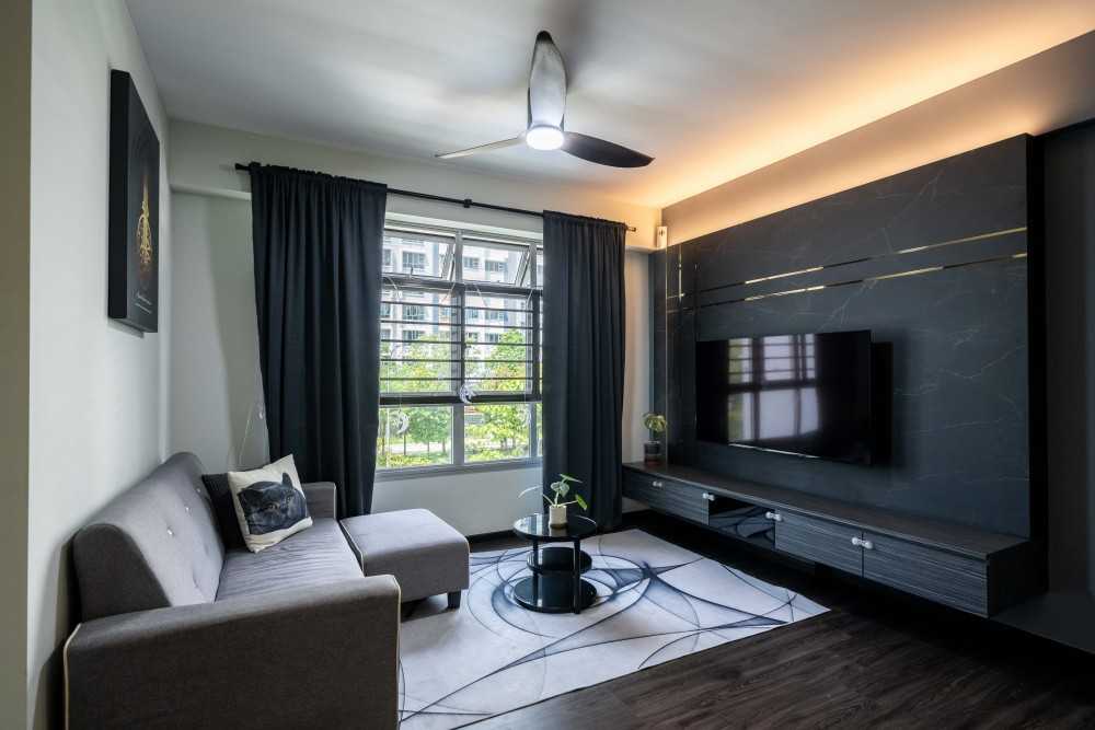 Modern Living Room with TV Console and Feature Wall