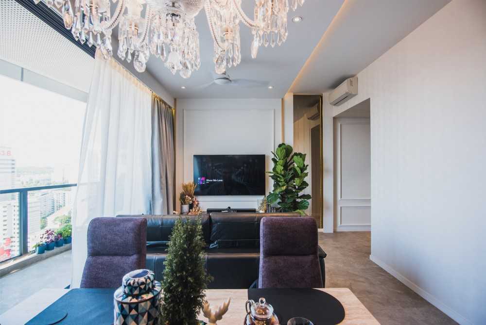 Eclectic Living Room with TV Console and Mirror