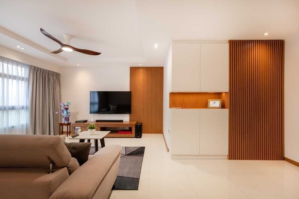 Contemporary Living Room with Feature Wall and Drop Ceiling