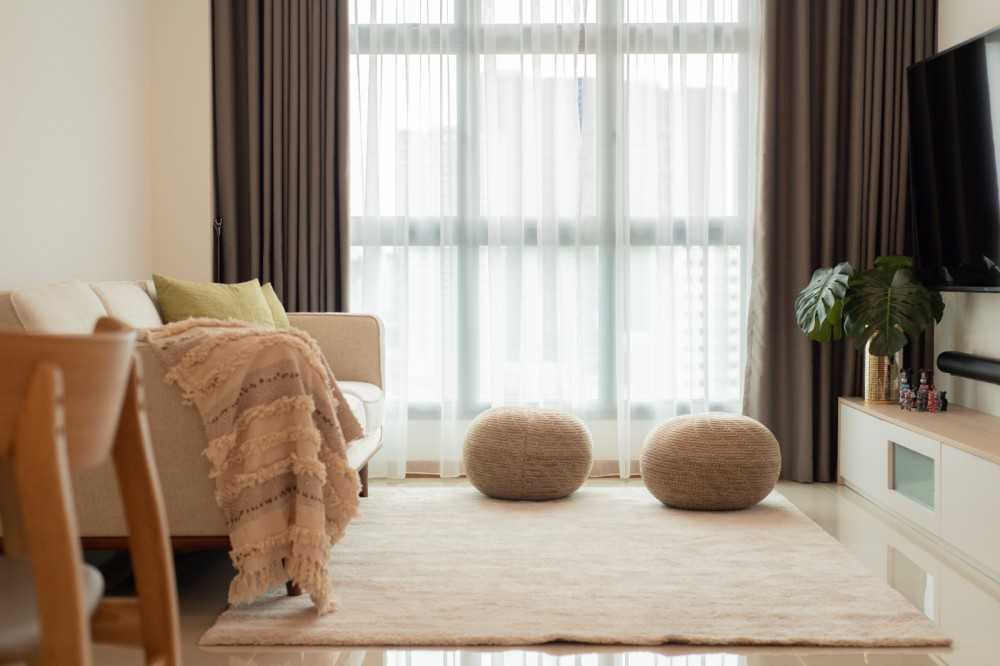 Scandinavian Living Room with Wood Flooring and TV Console