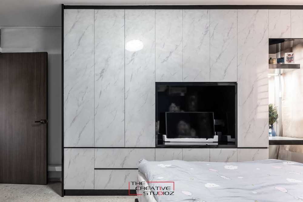 Modern Bedroom with Homogeneous Tiles and Wardrobe