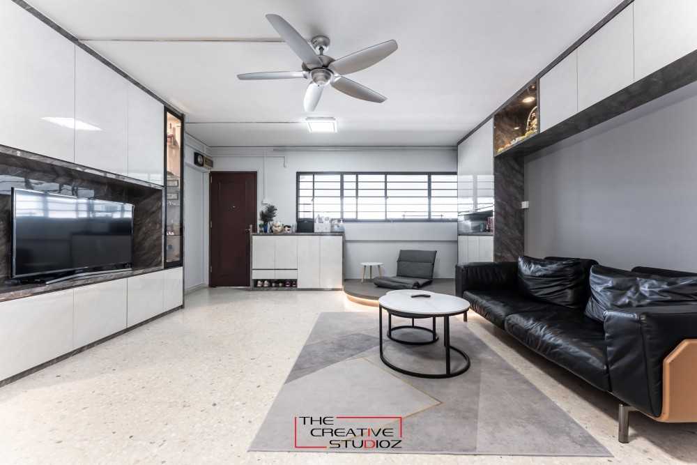 Modern Living Room with Bookshelf and TV Console