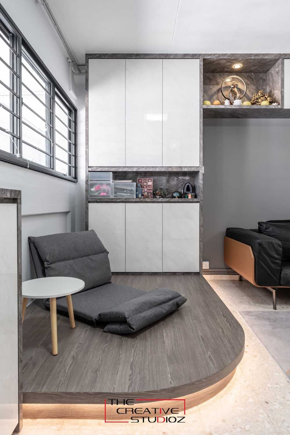 Modern Living Room with Homogeneous Tiles and TV Console