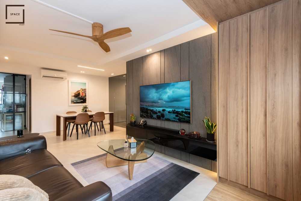 Contemporary Living Room with TV Console and Feature Wall
