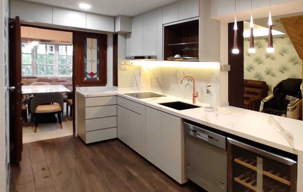 Scandinavian Kitchen with Countertop and Kitchen Window