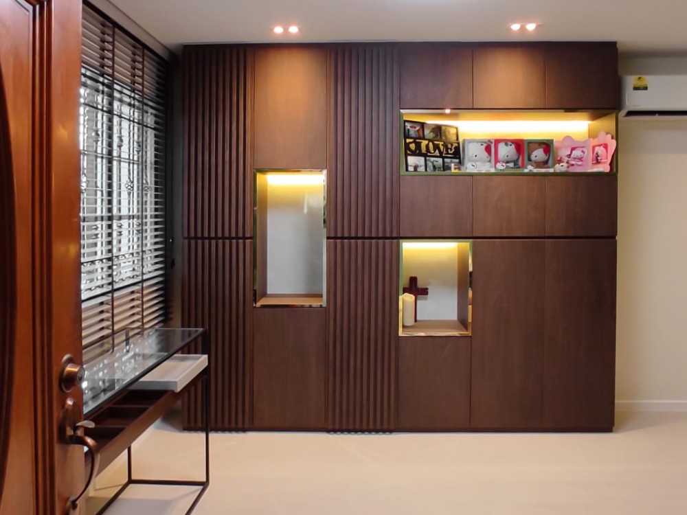 Scandinavian Foyer with Storage Cabinets and Small Storage