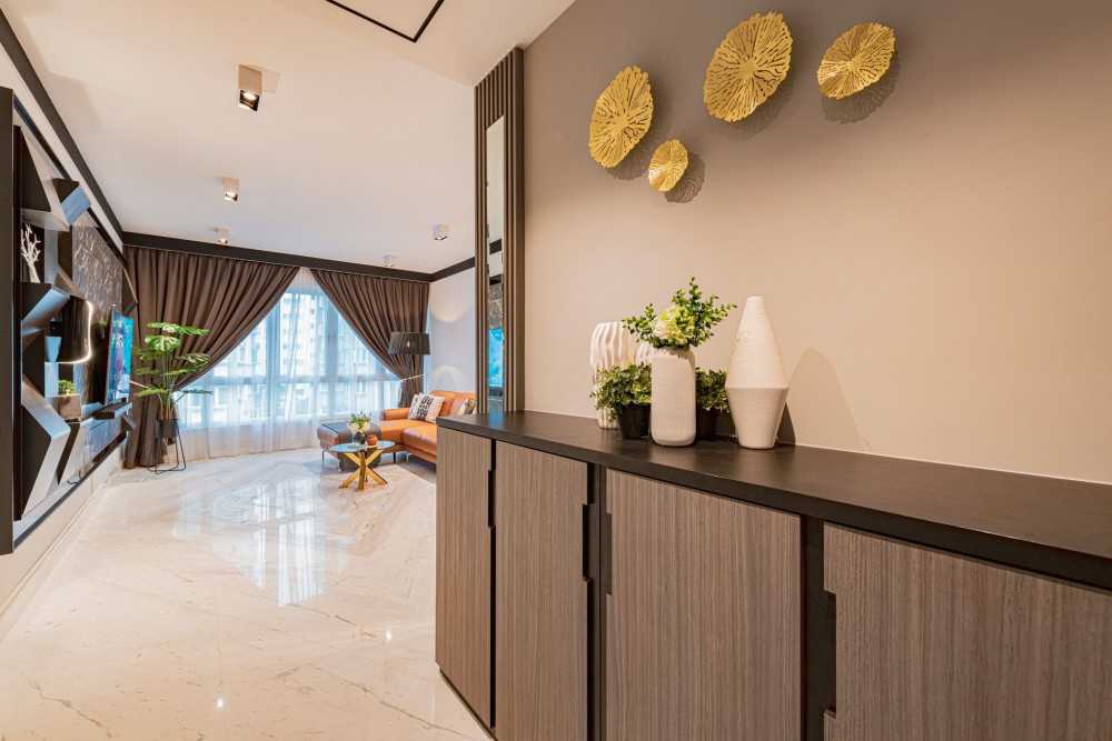 Modern Living Room with Marble Floor and Coffee Table