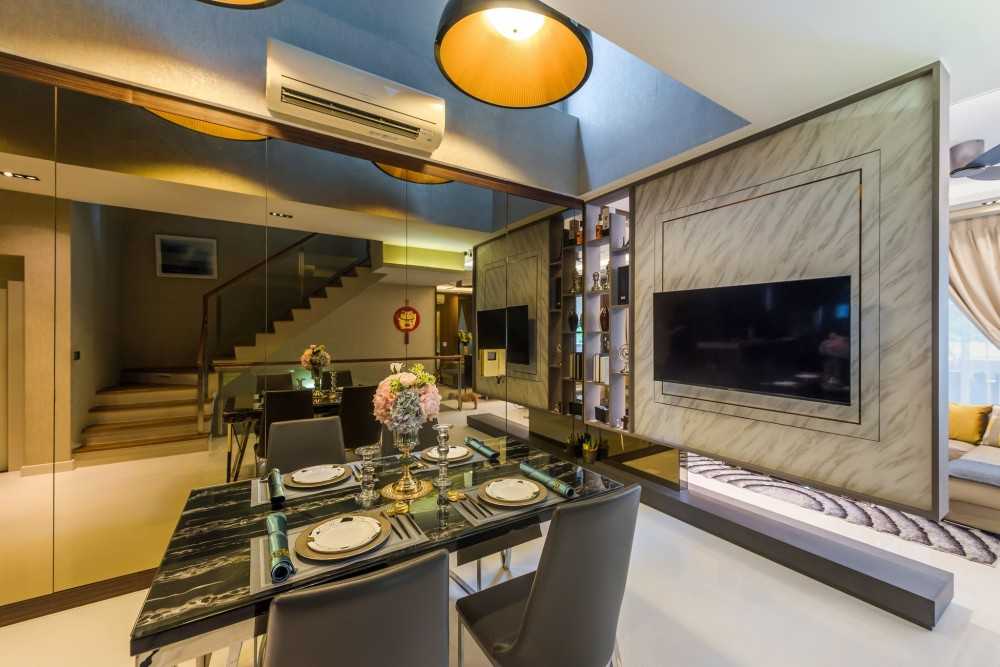 Modern Dining Room with Dining Table and Tableware