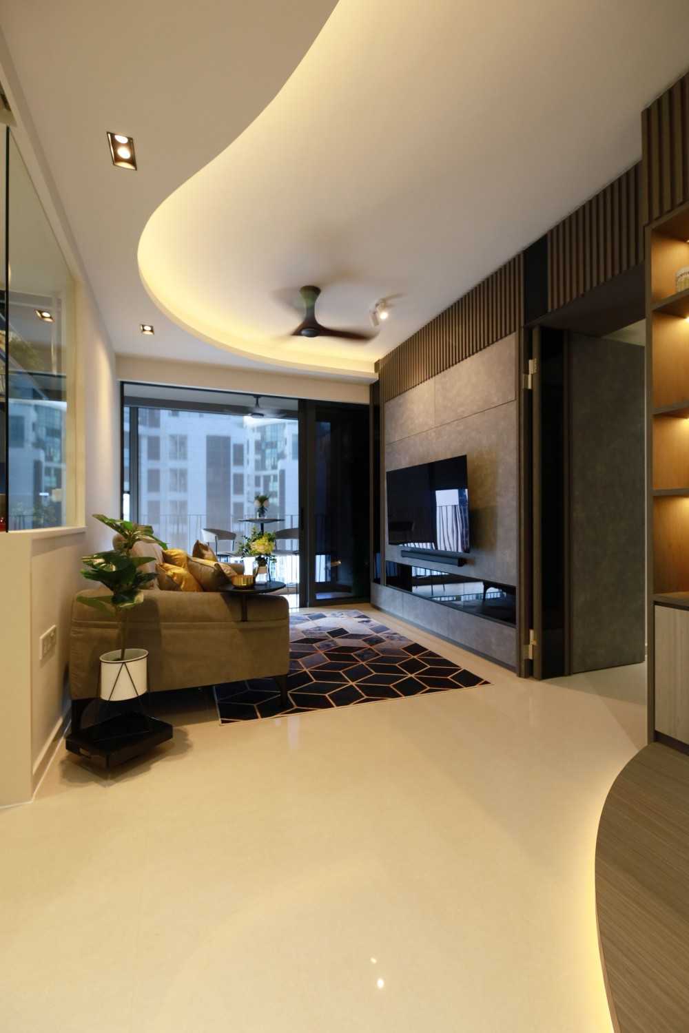 Contemporary Living Room with Downlights and Sofa