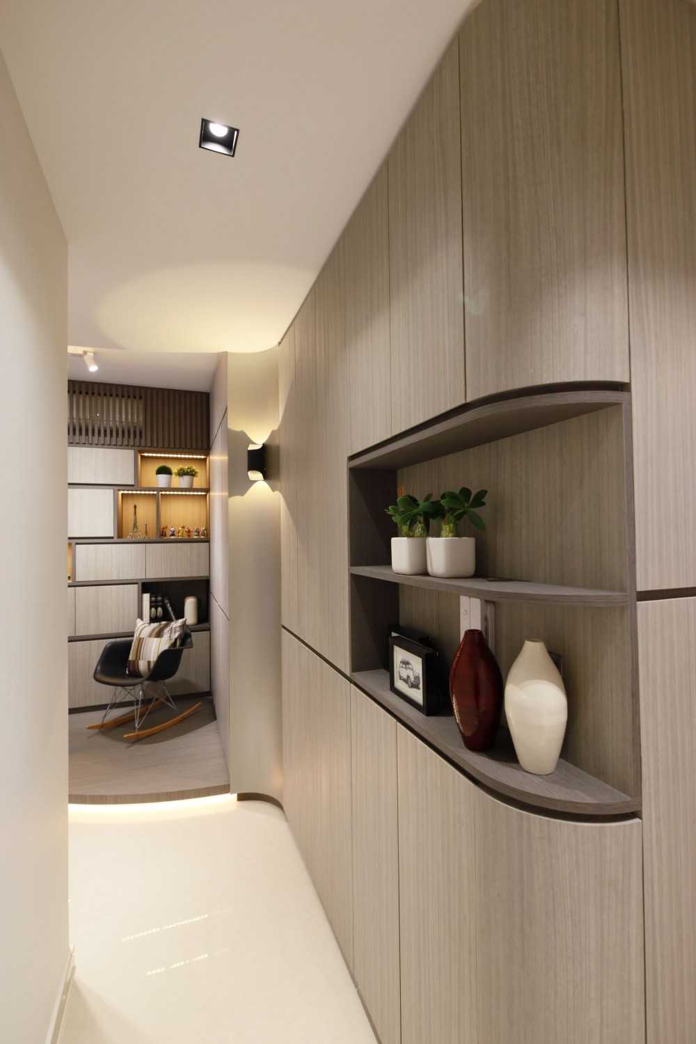 Contemporary Living Room with Side Table and Display Cabinets