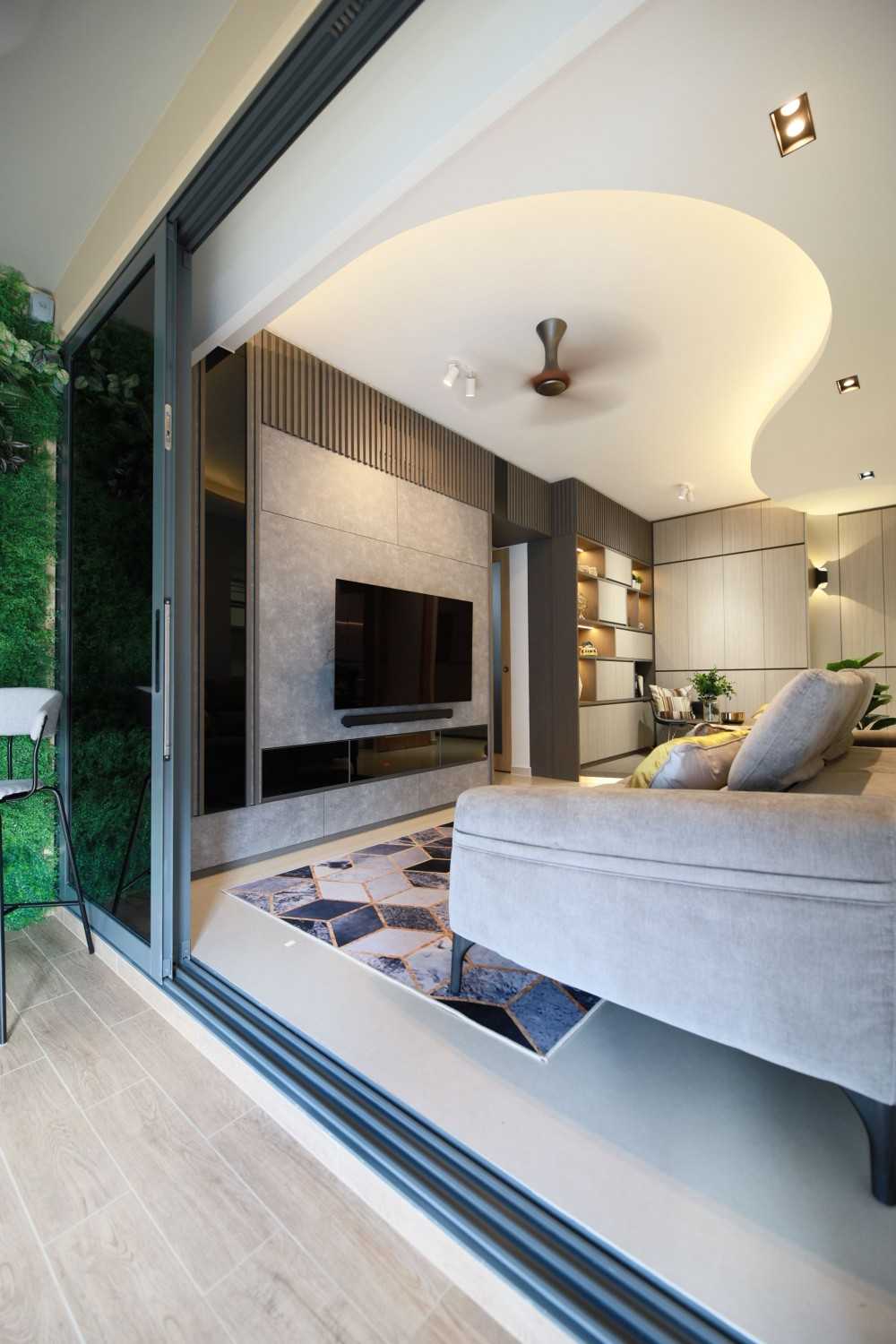 Contemporary Balcony with Window Grille and Houseplants