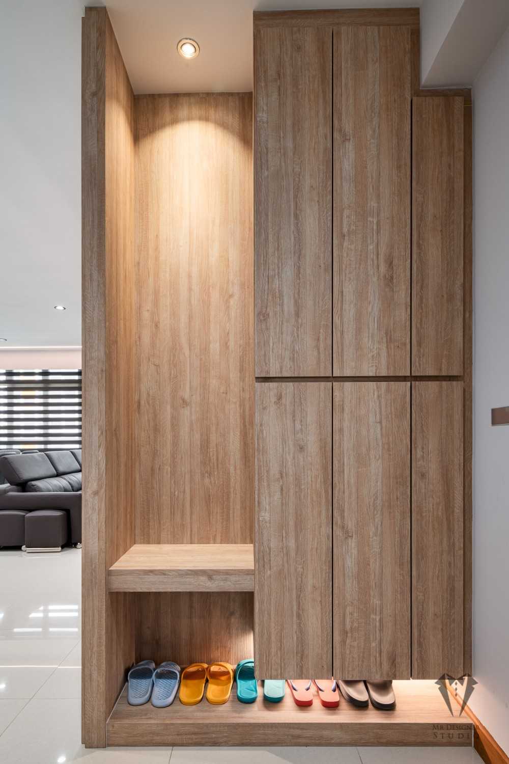 Contemporary Entryway with Seating Bench and Shoe Rack