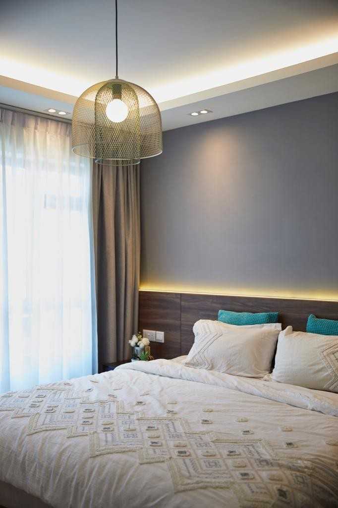 Scandinavian Bedroom with Vinyl Flooring and Cove Lighting