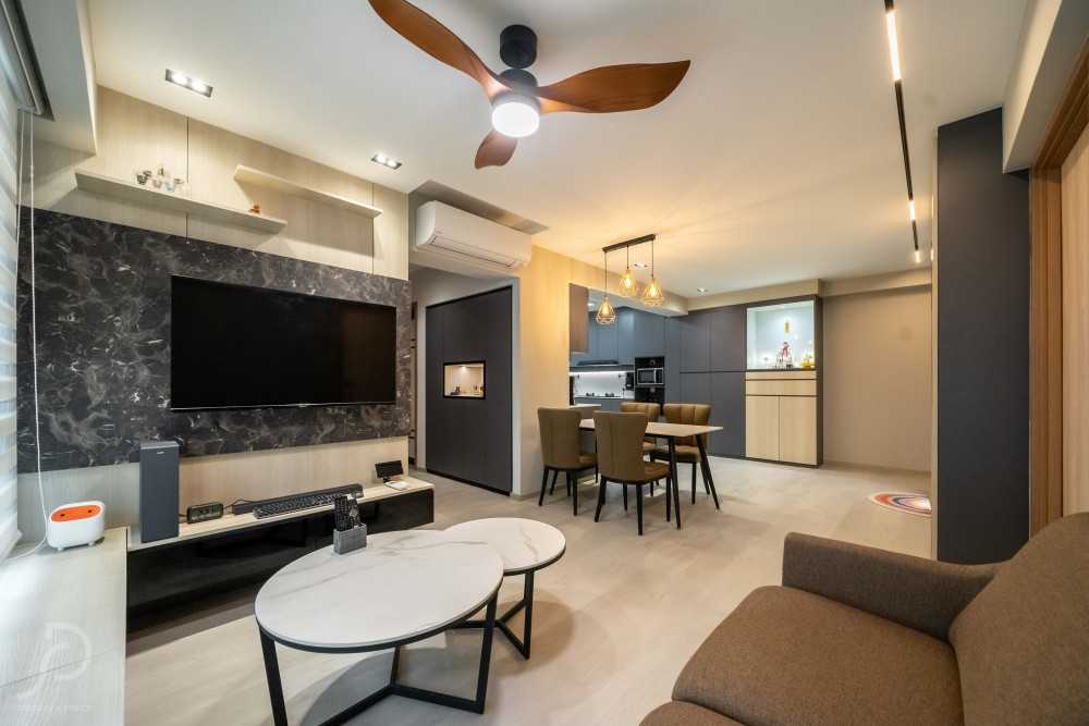 Contemporary Living Room with TV Console and Sofa