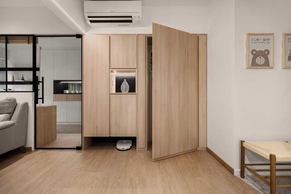 Scandinavian Storeroom with Vinyl Flooring and Artwork