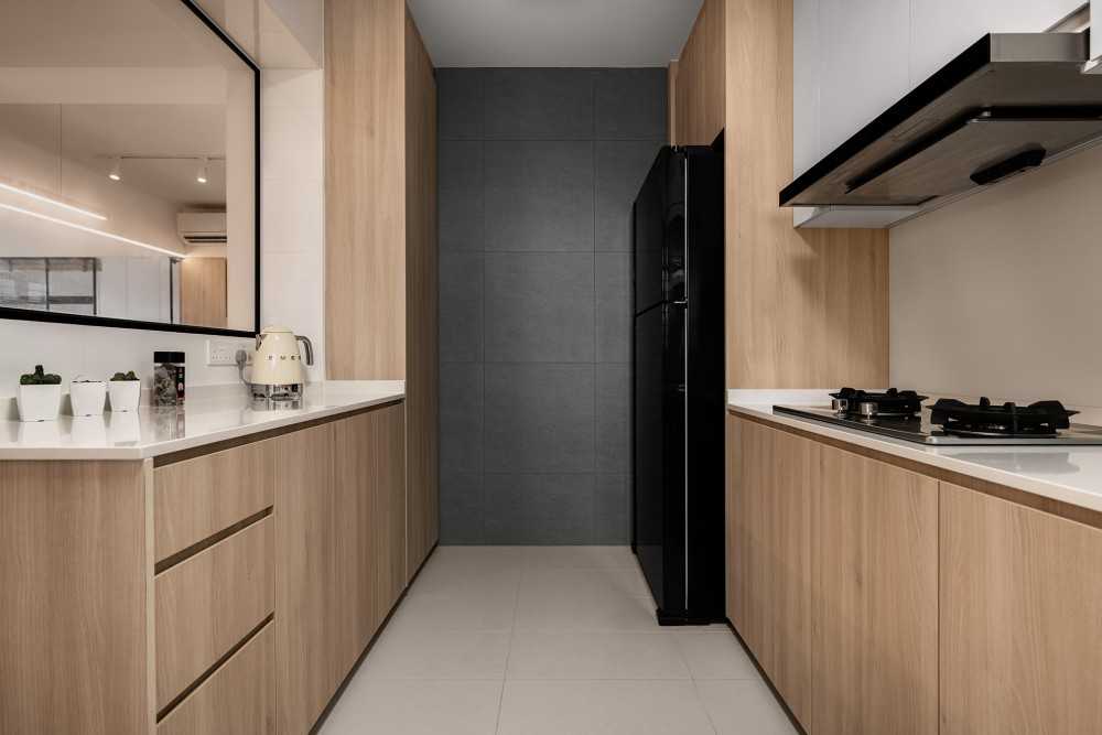 Scandinavian Kitchen with Countertop and Kitchen Window