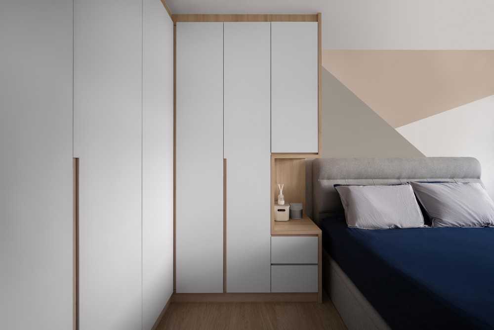 Scandinavian Bedroom with Platform Bed and Vinyl Flooring