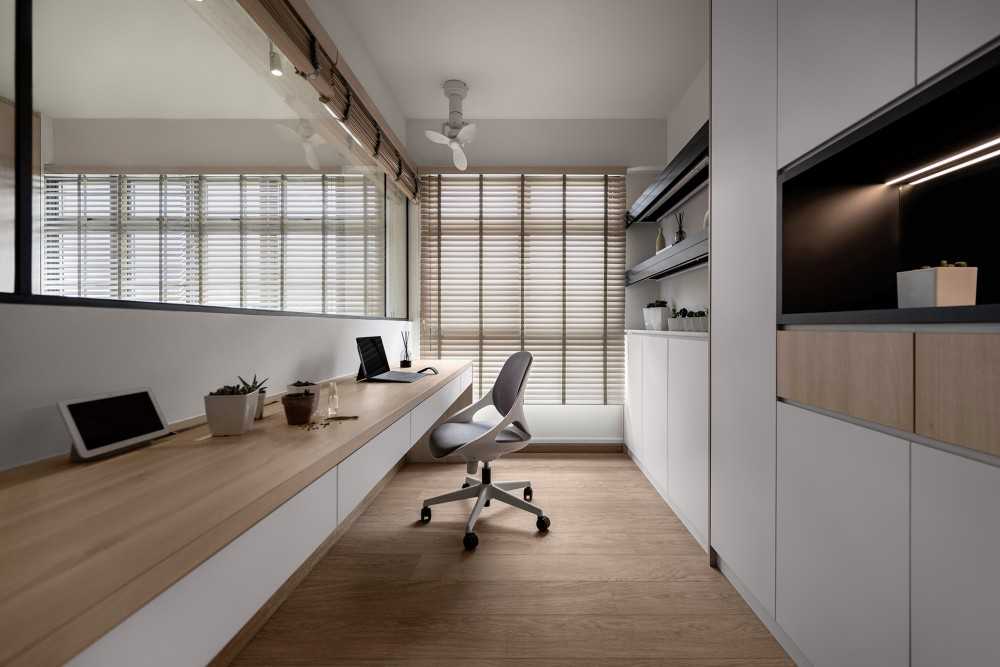 Scandinavian Study with Ceiling Fan and Desk Chairs