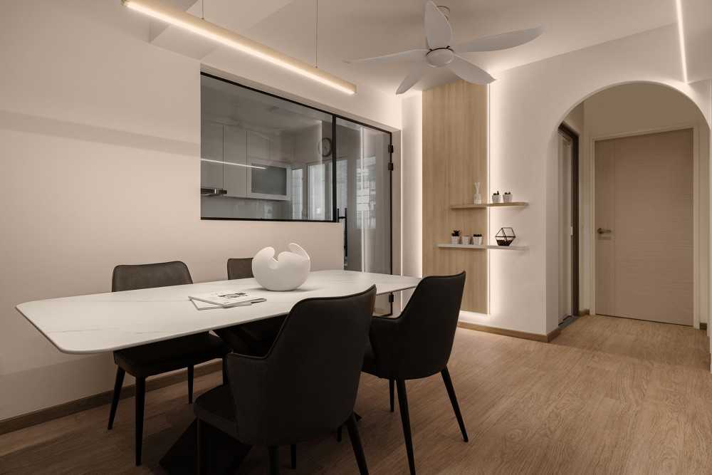 Scandinavian Dining Room with Vinyl Flooring and Ceiling Light