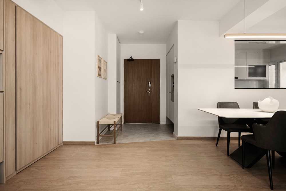 Scandinavian Entryway with Vinyl Flooring and Downlights