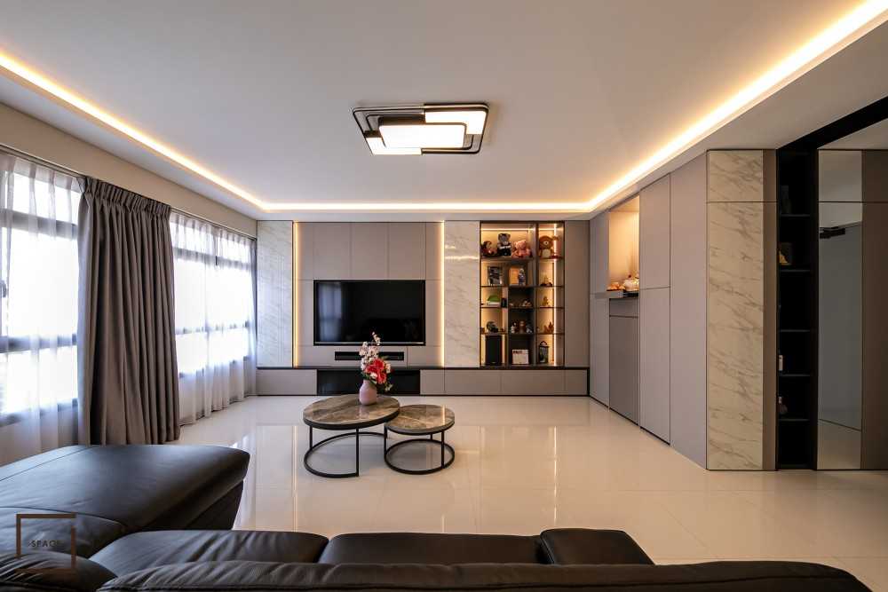 Contemporary Living Room with TV Console and Feature Wall