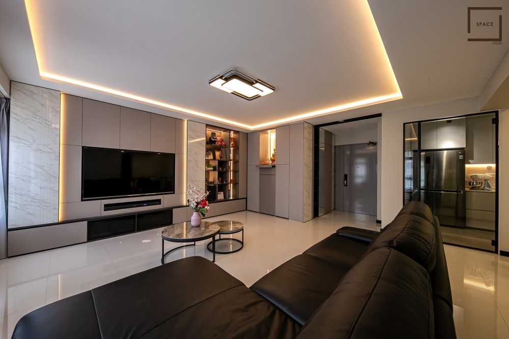 Contemporary Living Room with TV Console and Feature Wall