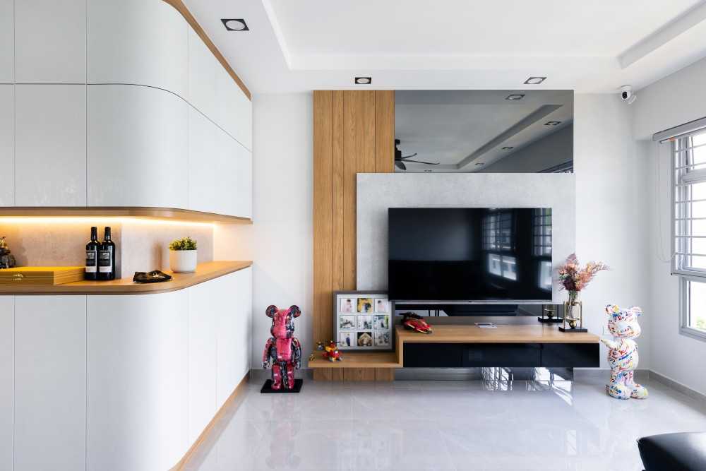 Contemporary Living Room with TV Console and Feature Wall