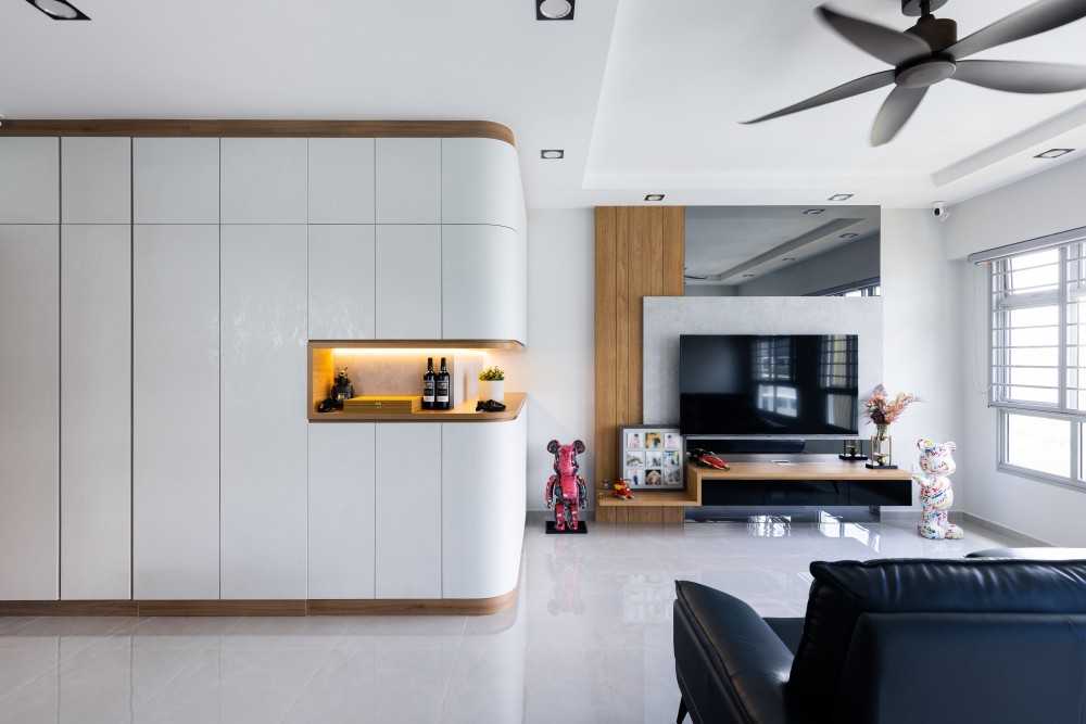 Contemporary Living Room with Feature Wall and Drop Ceiling