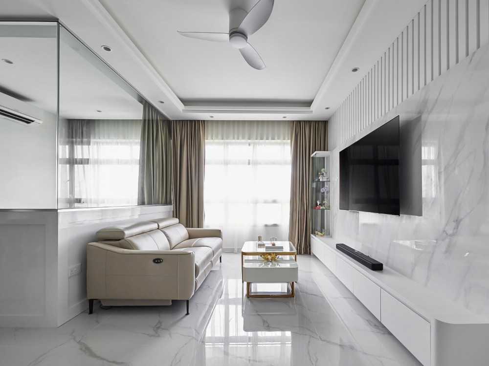 Modern Living Room with TV Console and Mirror