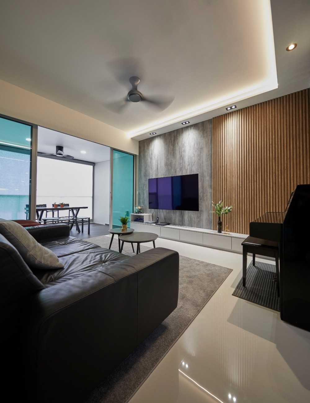 Contemporary Living Room with TV Console and Feature Wall