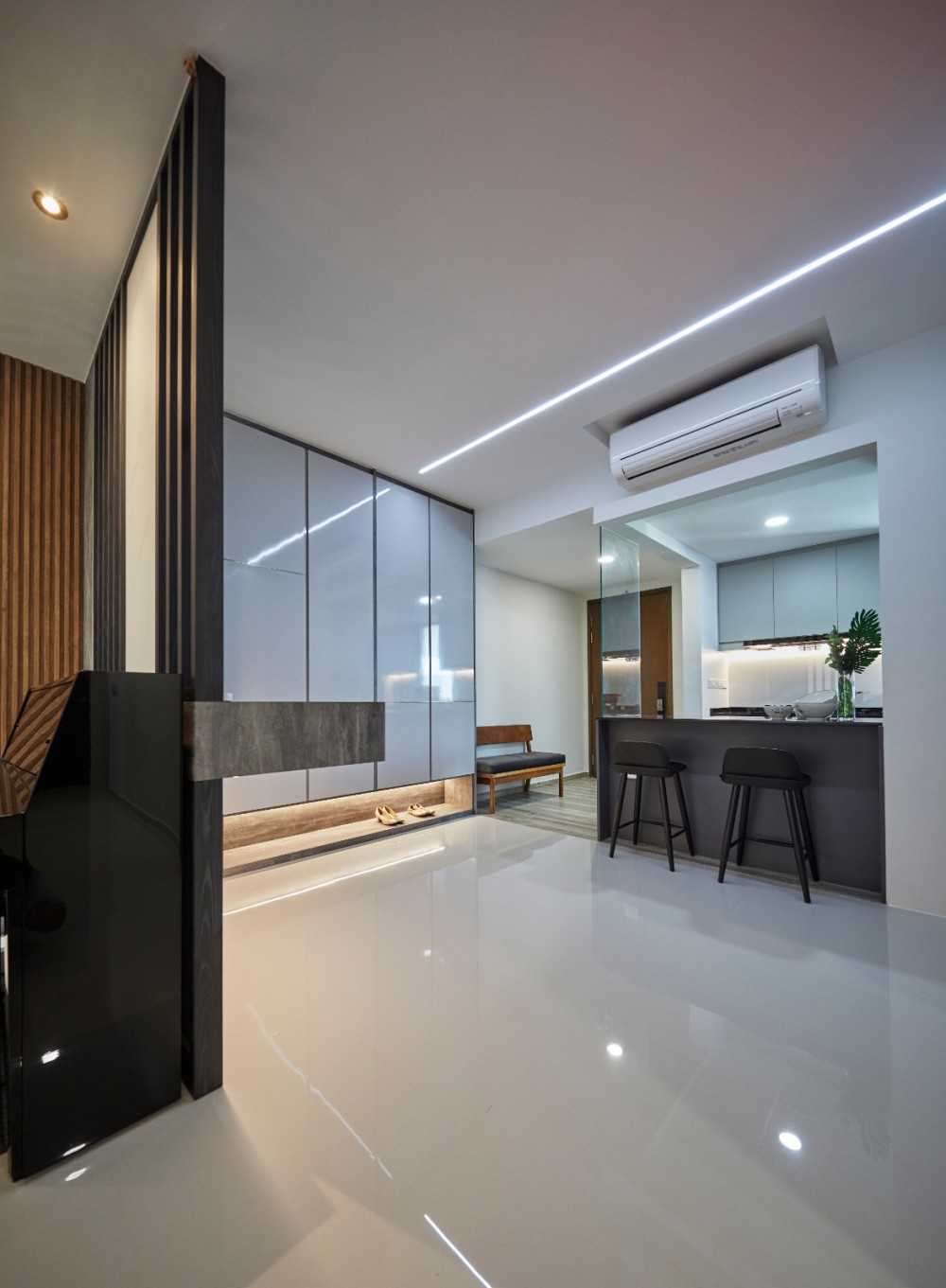 Contemporary Entryway with Seating Bench and Stools