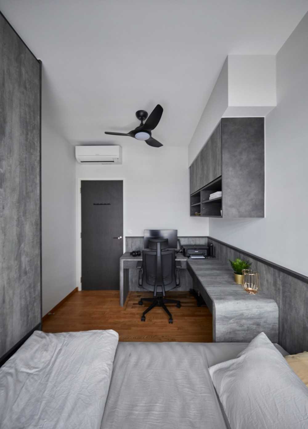 Contemporary Bedroom with Bookshelf and Platform Bed